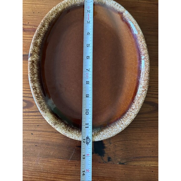 VTG Hull Pottery Oval 12" X 9.25” Platter Brown Drip Glaze Oven Proof - Picture 6 of 8